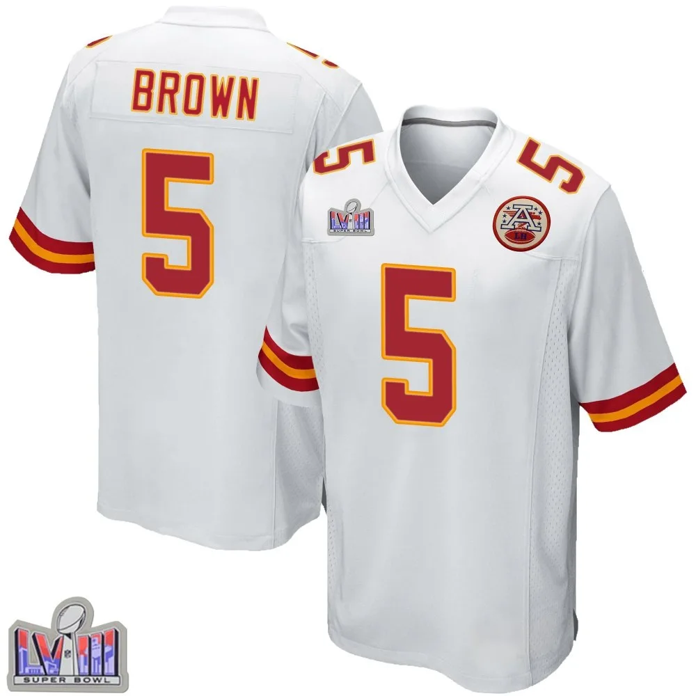 Men's Kansas City Chiefs Hollywood Brown Nike Super Bowl LVIII Patch Game White Jersey Men's Kansas City Chiefs Hollywood Brown Nike Super Bowl LVIII Patch Game White Jersey