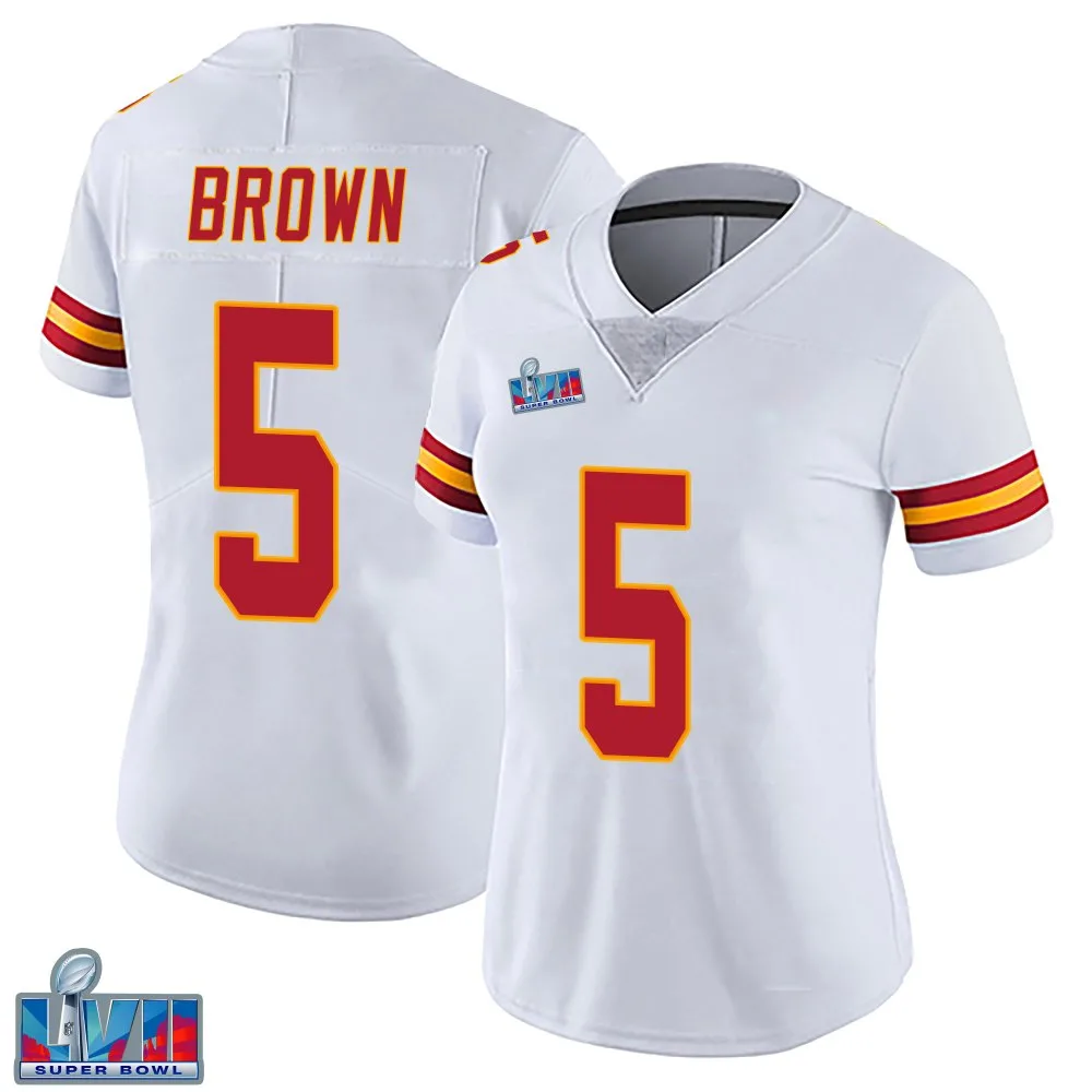 Women's Kansas City Chiefs Hollywood Brown Nike Vapor Untouchable Super Bowl LVII Patch Limited White Jersey Women's Kansas City Chiefs Hollywood Brown Nike Vapor Untouchable Super Bowl LVII Patch Limited White Jersey