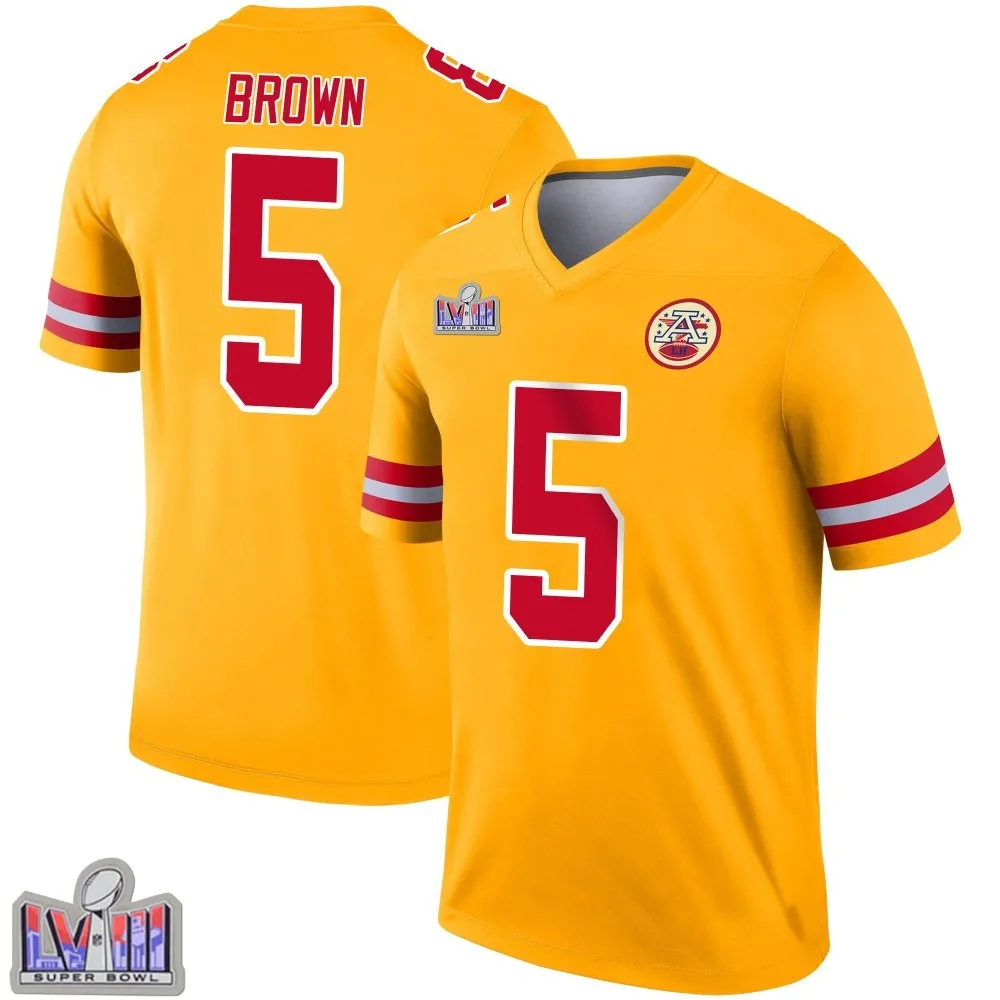 Youth Kansas City Chiefs Hollywood Brown Nike Inverted Super Bowl LVIII Patch Legend Gold Jersey Youth Kansas City Chiefs Hollywood Brown Nike Inverted Super Bowl LVIII Patch Legend Gold Jersey
