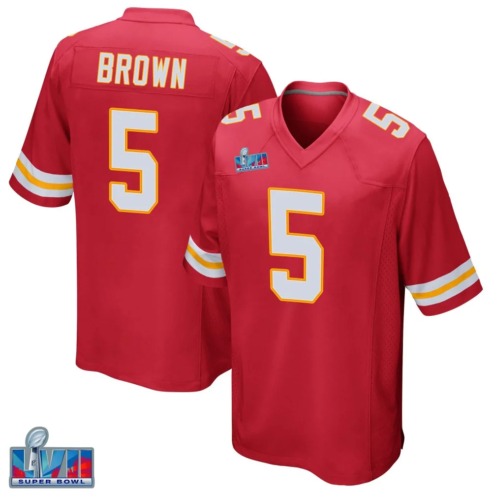 Youth Kansas City Chiefs Hollywood Brown Nike Team Color Super Bowl LVII Patch Game Red Jersey Youth Kansas City Chiefs Hollywood Brown Nike Team Color Super Bowl LVII Patch Game Red Jersey