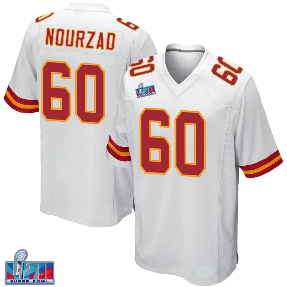 Men's Kansas City Chiefs Hunter Nourzad Nike Super Bowl LVII Patch Game White Jersey Men's Kansas City Chiefs Hunter Nourzad Nike Super Bowl LVII Patch Game White Jersey
