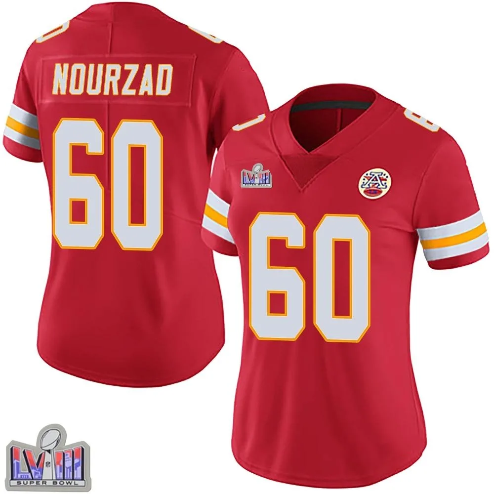 Women's Kansas City Chiefs Hunter Nourzad Nike Team Color Vapor Untouchable Super Bowl LVIII Patch Limited Red Jersey Women's Kansas City Chiefs Hunter Nourzad Nike Team Color Vapor Untouchable Super Bowl LVIII Patch Limited Red Jersey