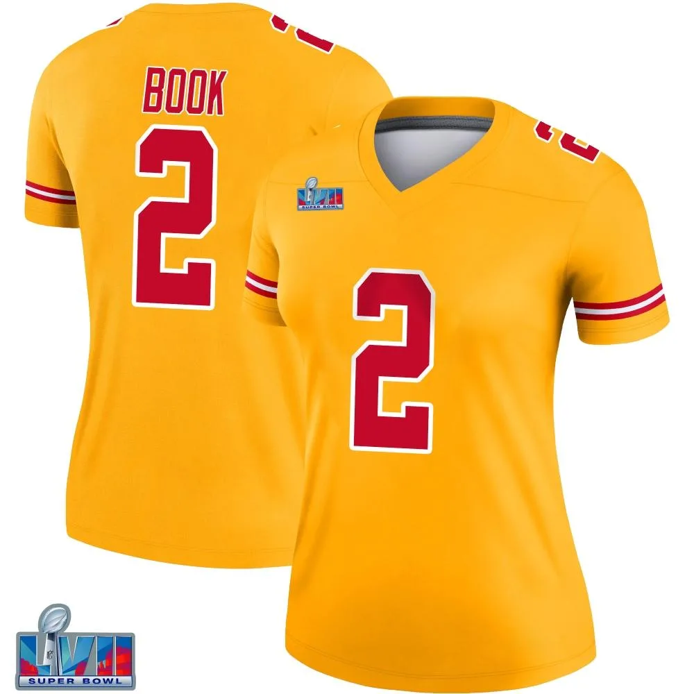 Women's Kansas City Chiefs Ian Book Nike Inverted Super Bowl LVII Patch Legend Gold Jersey Women's Kansas City Chiefs Ian Book Nike Inverted Super Bowl LVII Patch Legend Gold Jersey