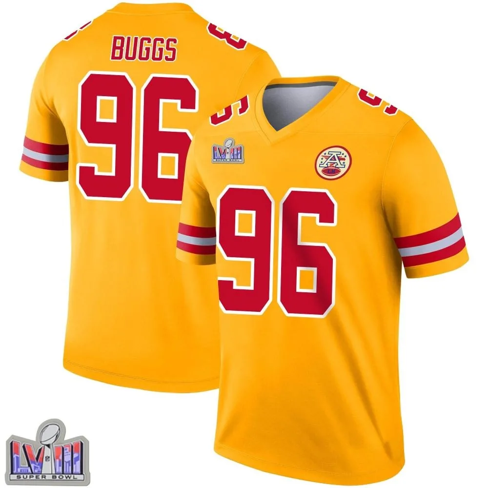 Men's Kansas City Chiefs Isaiah Buggs Nike Inverted Super Bowl LVIII Patch Legend Gold Jersey Men's Kansas City Chiefs Isaiah Buggs Nike Inverted Super Bowl LVIII Patch Legend Gold Jersey