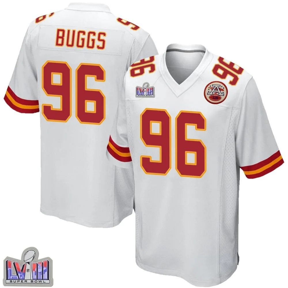 Youth Kansas City Chiefs Isaiah Buggs Nike Super Bowl LVIII Patch Game White Jersey Youth Kansas City Chiefs Isaiah Buggs Nike Super Bowl LVIII Patch Game White Jersey