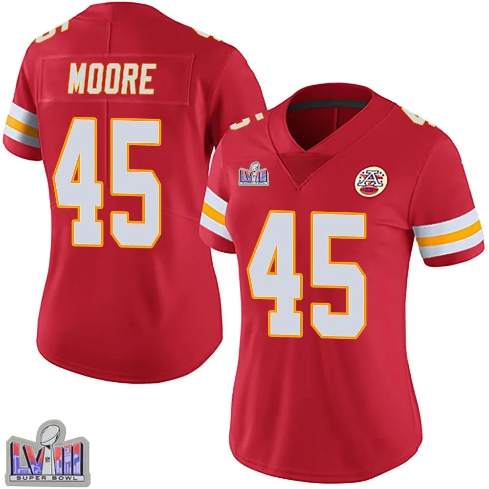 Women's Kansas City Chiefs Isaiah Moore Nike Team Color Vapor Untouchable Super Bowl LVIII Patch Limited Red Jersey