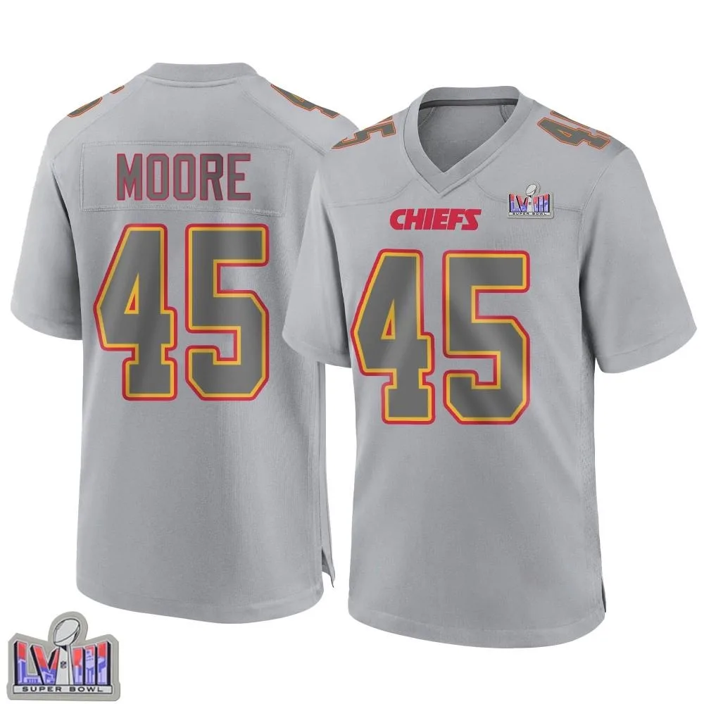 Youth Kansas City Chiefs Isaiah Moore Nike Atmosphere Fashion Super Bowl LVIII Patch Game Gray Jersey Youth Kansas City Chiefs Isaiah Moore Nike Atmosphere Fashion Super Bowl LVIII Patch Game Gray Jersey