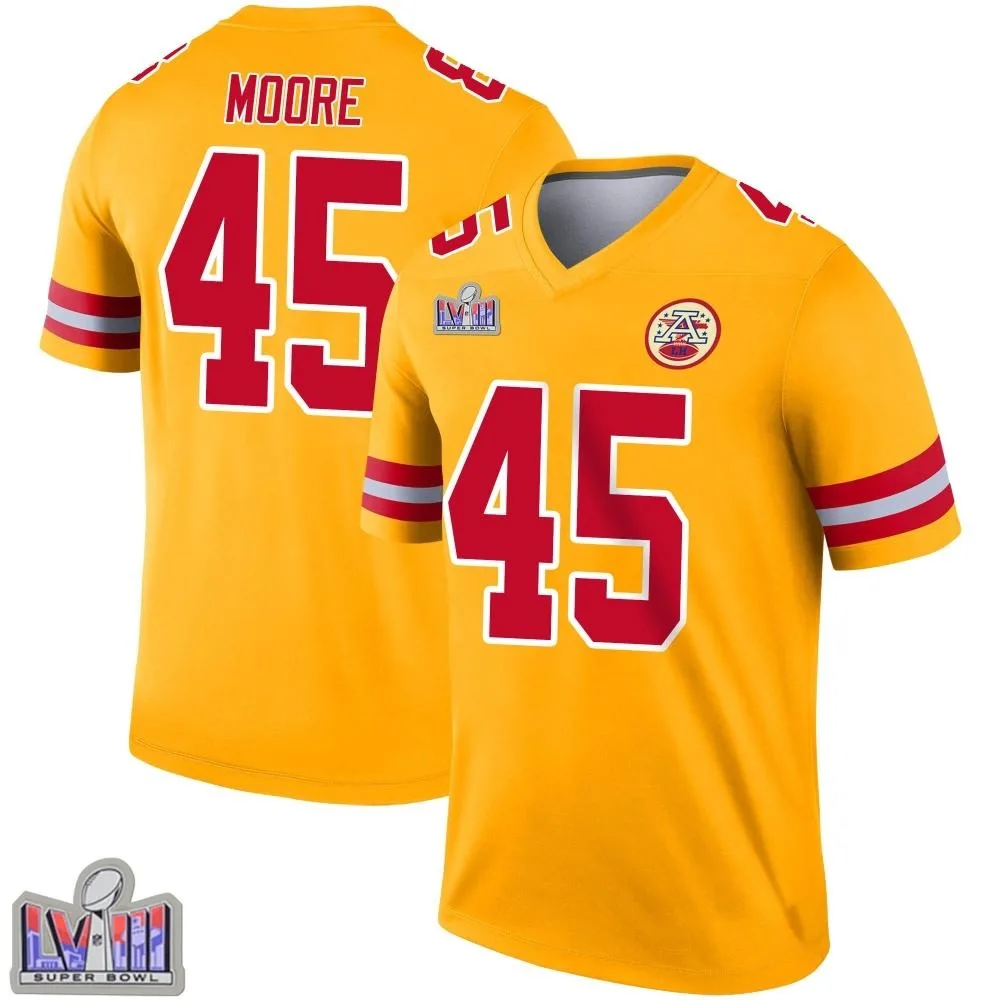 Youth Kansas City Chiefs Isaiah Moore Nike Inverted Super Bowl LVIII Patch Legend Gold Jersey Youth Kansas City Chiefs Isaiah Moore Nike Inverted Super Bowl LVIII Patch Legend Gold Jersey