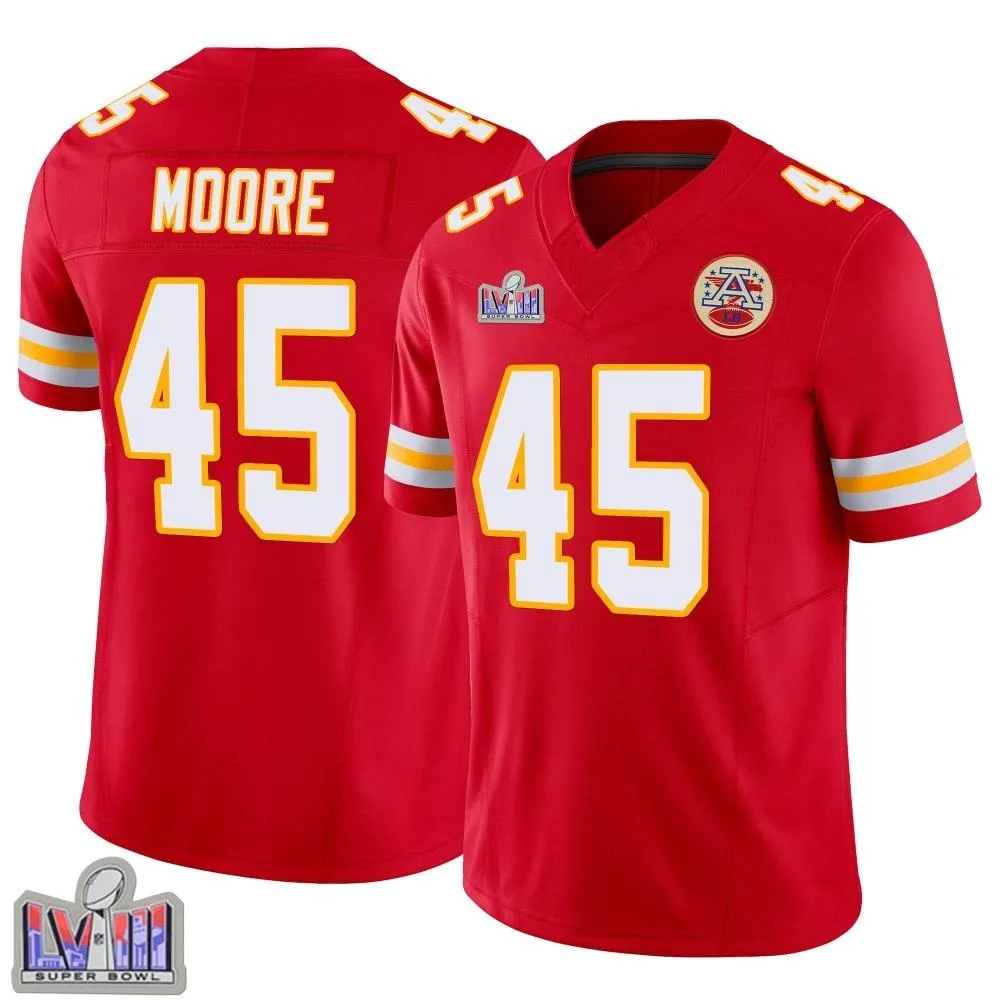 Youth Kansas City Chiefs Isaiah Moore Nike Vapor F.U.S.E. Super Bowl LVIII Patch Limited Red Jersey Youth Kansas City Chiefs Isaiah Moore Nike Vapor F.U.S.E. Super Bowl LVIII Patch Limited Red Jersey