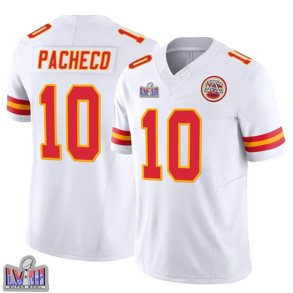 Men's Kansas City Chiefs Isiah Pacheco Nike Vapor F.U.S.E. Super Bowl LVIII Patch Limited White Jersey Men's Kansas City Chiefs Isiah Pacheco Nike Vapor F.U.S.E. Super Bowl LVIII Patch Limited White Jersey