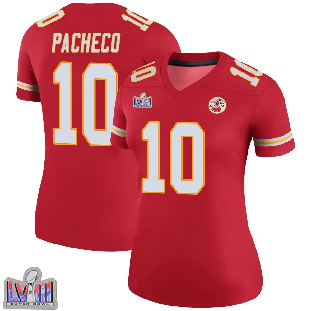 Women's Kansas City Chiefs Isiah Pacheco Nike Color Rush Super Bowl LVIII Patch Legend Red Jersey Women's Kansas City Chiefs Isiah Pacheco Nike Color Rush Super Bowl LVIII Patch Legend Red Jersey