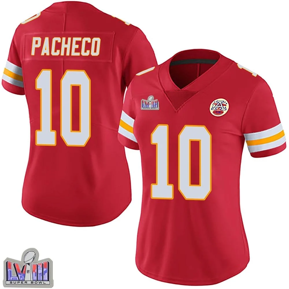 Women's Kansas City Chiefs Isiah Pacheco Nike Team Color Vapor Untouchable Super Bowl LVIII Patch Limited Red Jersey Women's Kansas City Chiefs Isiah Pacheco Nike Team Color Vapor Untouchable Super Bowl LVIII Patch Limited Red Jersey