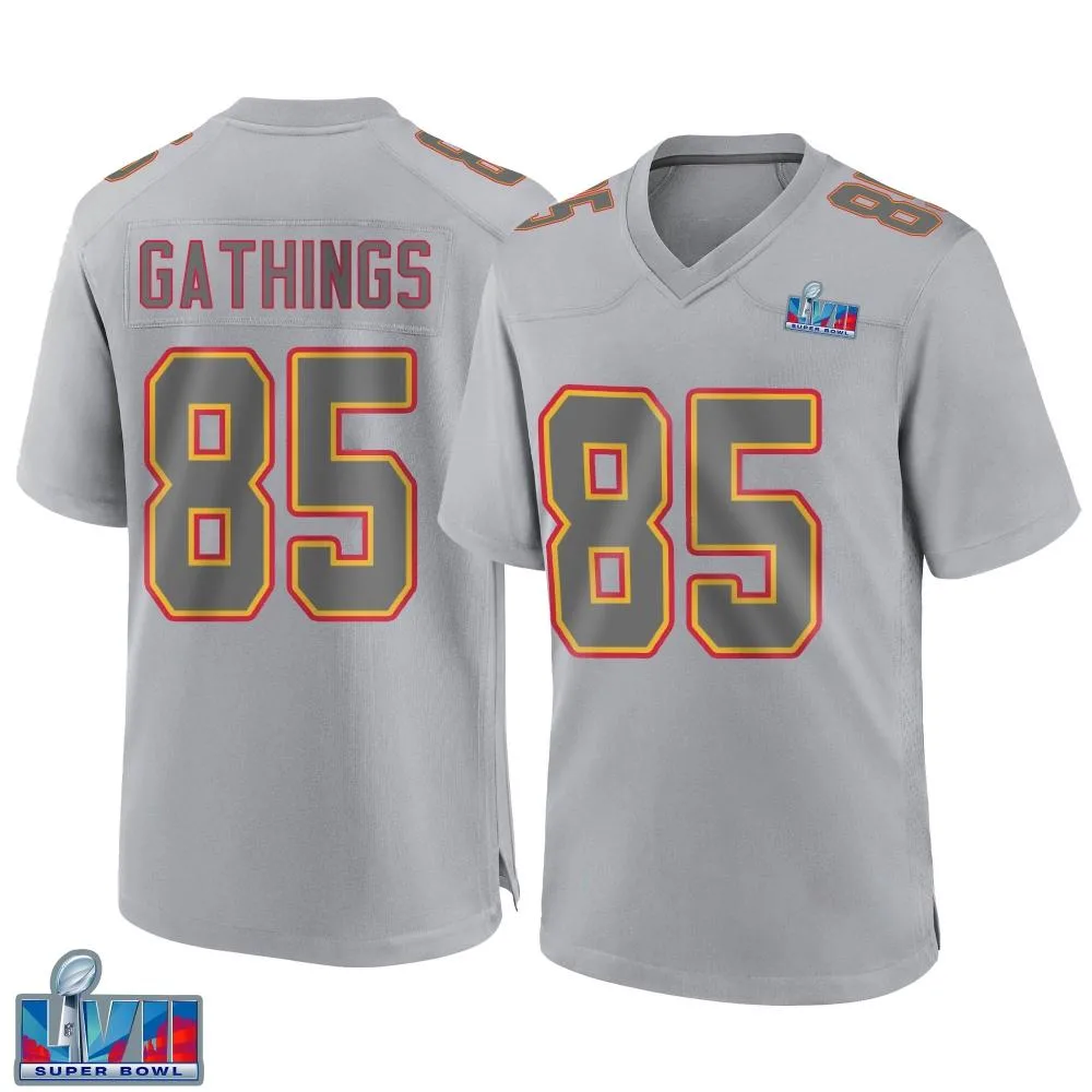 Men's Kansas City Chiefs Izaiah Gathings Nike Atmosphere Fashion Super Bowl LVII Patch Game Gray Jersey Men's Kansas City Chiefs Izaiah Gathings Nike Atmosphere Fashion Super Bowl LVII Patch Game Gray Jersey