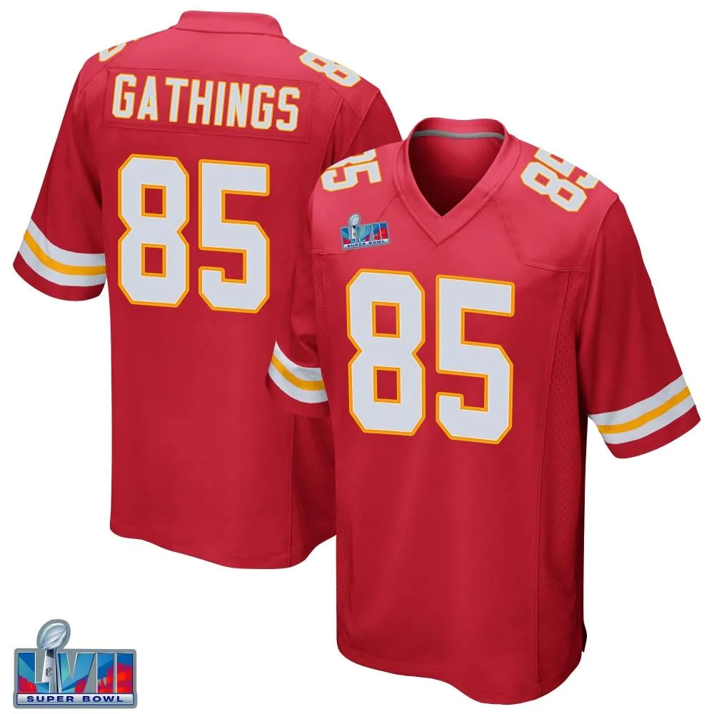 Men's Kansas City Chiefs Izaiah Gathings Nike Team Color Super Bowl LVII Patch Game Red Jersey Men's Kansas City Chiefs Izaiah Gathings Nike Team Color Super Bowl LVII Patch Game Red Jersey