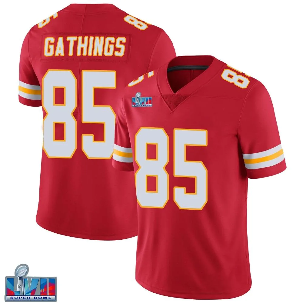 Men's Kansas City Chiefs Izaiah Gathings Nike Team Color Vapor Untouchable Super Bowl LVII Patch Limited Red Jersey Men's Kansas City Chiefs Izaiah Gathings Nike Team Color Vapor Untouchable Super Bowl LVII Patch Limited Red Jersey