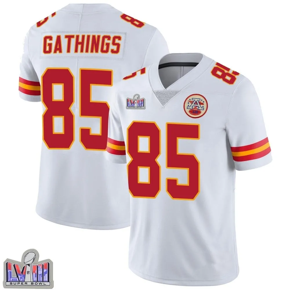 Men's Kansas City Chiefs Izaiah Gathings Nike Vapor Untouchable Super Bowl LVIII Patch Limited White Jersey Men's Kansas City Chiefs Izaiah Gathings Nike Vapor Untouchable Super Bowl LVIII Patch Limited White Jersey