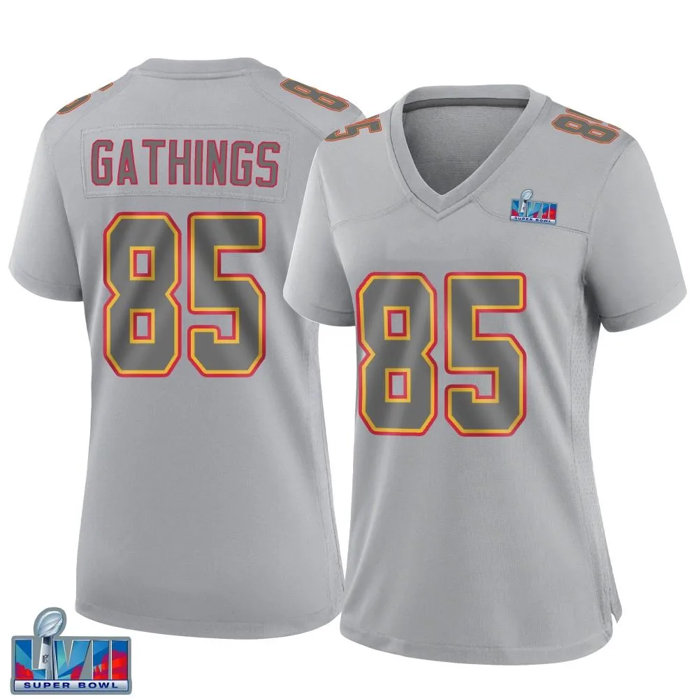 Women's Kansas City Chiefs Izaiah Gathings Nike Atmosphere Fashion Super Bowl LVII Patch Game Gray Jersey Women's Kansas City Chiefs Izaiah Gathings Nike Atmosphere Fashion Super Bowl LVII Patch Game Gray Jersey