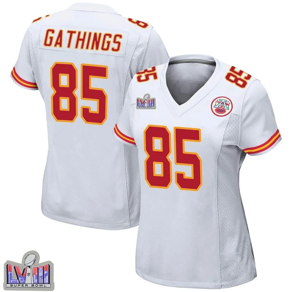 Women's Kansas City Chiefs Izaiah Gathings Nike Super Bowl LVIII Patch Game White Jersey Women's Kansas City Chiefs Izaiah Gathings Nike Super Bowl LVIII Patch Game White Jersey