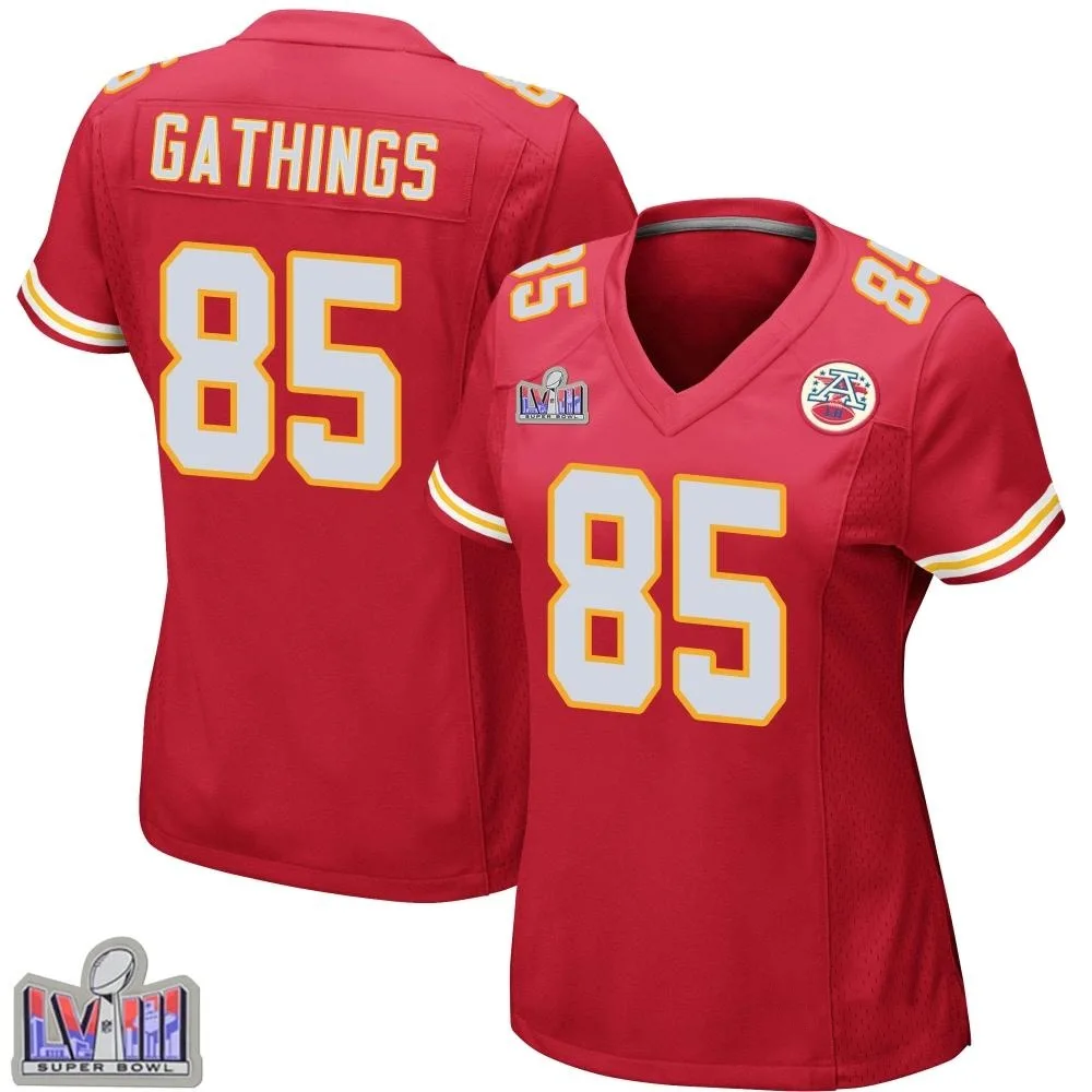 Women's Kansas City Chiefs Izaiah Gathings Nike Team Color Super Bowl LVIII Patch Game Red Jersey Women's Kansas City Chiefs Izaiah Gathings Nike Team Color Super Bowl LVIII Patch Game Red Jersey
