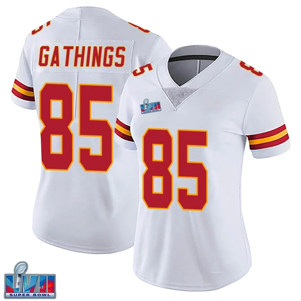 Women's Kansas City Chiefs Izaiah Gathings Nike Vapor Untouchable Super Bowl LVII Patch Limited White Jersey Women's Kansas City Chiefs Izaiah Gathings Nike Vapor Untouchable Super Bowl LVII Patch Limited White Jersey