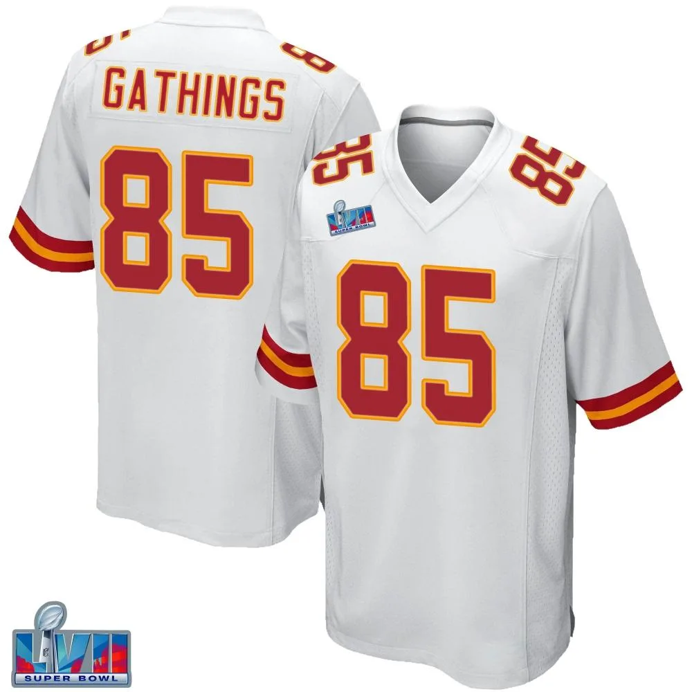 Youth Kansas City Chiefs Izaiah Gathings Nike Super Bowl LVII Patch Game White Jersey Youth Kansas City Chiefs Izaiah Gathings Nike Super Bowl LVII Patch Game White Jersey