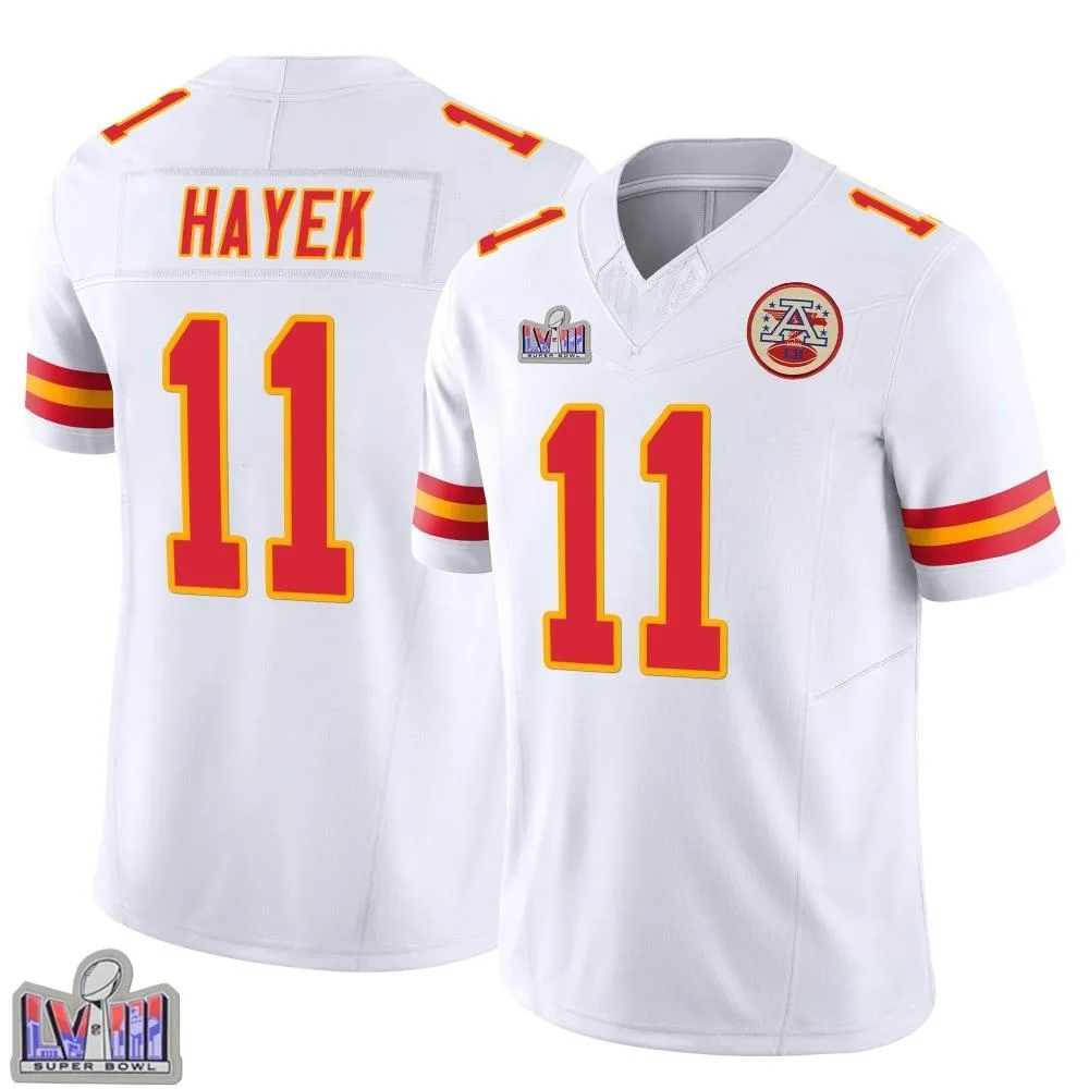 Men's Kansas City Chiefs Jaaron Hayek Nike Vapor F.U.S.E. Super Bowl LVIII Patch Limited White Jersey Men's Kansas City Chiefs Jaaron Hayek Nike Vapor F.U.S.E. Super Bowl LVIII Patch Limited White Jersey