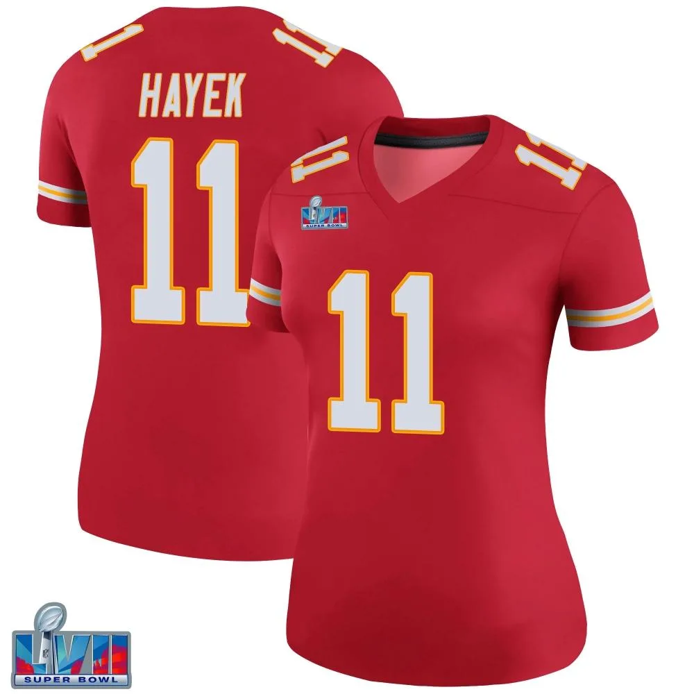 Women's Kansas City Chiefs Jaaron Hayek Nike Color Rush Super Bowl LVII Patch Legend Red Jersey Women's Kansas City Chiefs Jaaron Hayek Nike Color Rush Super Bowl LVII Patch Legend Red Jersey