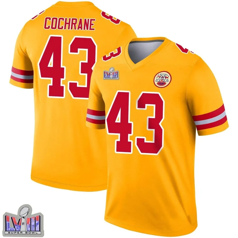 Men's Kansas City Chiefs Jack Cochrane Nike Inverted Super Bowl LVIII Patch Legend Gold Jersey Men's Kansas City Chiefs Jack Cochrane Nike Inverted Super Bowl LVIII Patch Legend Gold Jersey