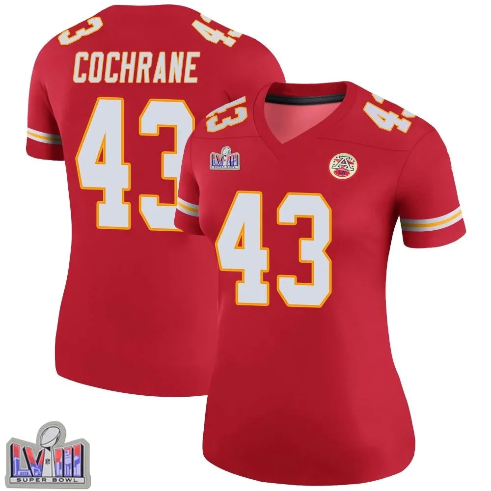 Women's Kansas City Chiefs Jack Cochrane Nike Color Rush Super Bowl LVIII Patch Legend Red Jersey Women's Kansas City Chiefs Jack Cochrane Nike Color Rush Super Bowl LVIII Patch Legend Red Jersey