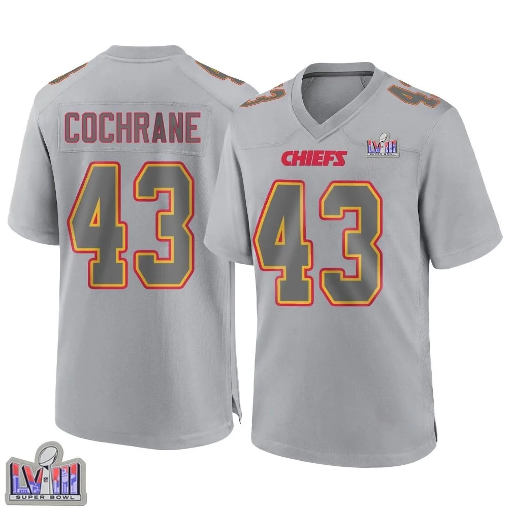 Youth Kansas City Chiefs Jack Cochrane Nike Atmosphere Fashion Super Bowl LVIII Patch Game Gray Jersey Youth Kansas City Chiefs Jack Cochrane Nike Atmosphere Fashion Super Bowl LVIII Patch Game Gray Jersey
