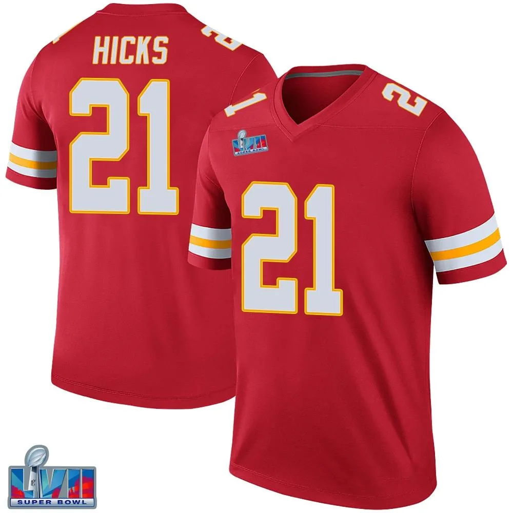 Men's Kansas City Chiefs Jaden Hicks Nike Color Rush Super Bowl LVII Patch Legend Red Jersey Men's Kansas City Chiefs Jaden Hicks Nike Color Rush Super Bowl LVII Patch Legend Red Jersey