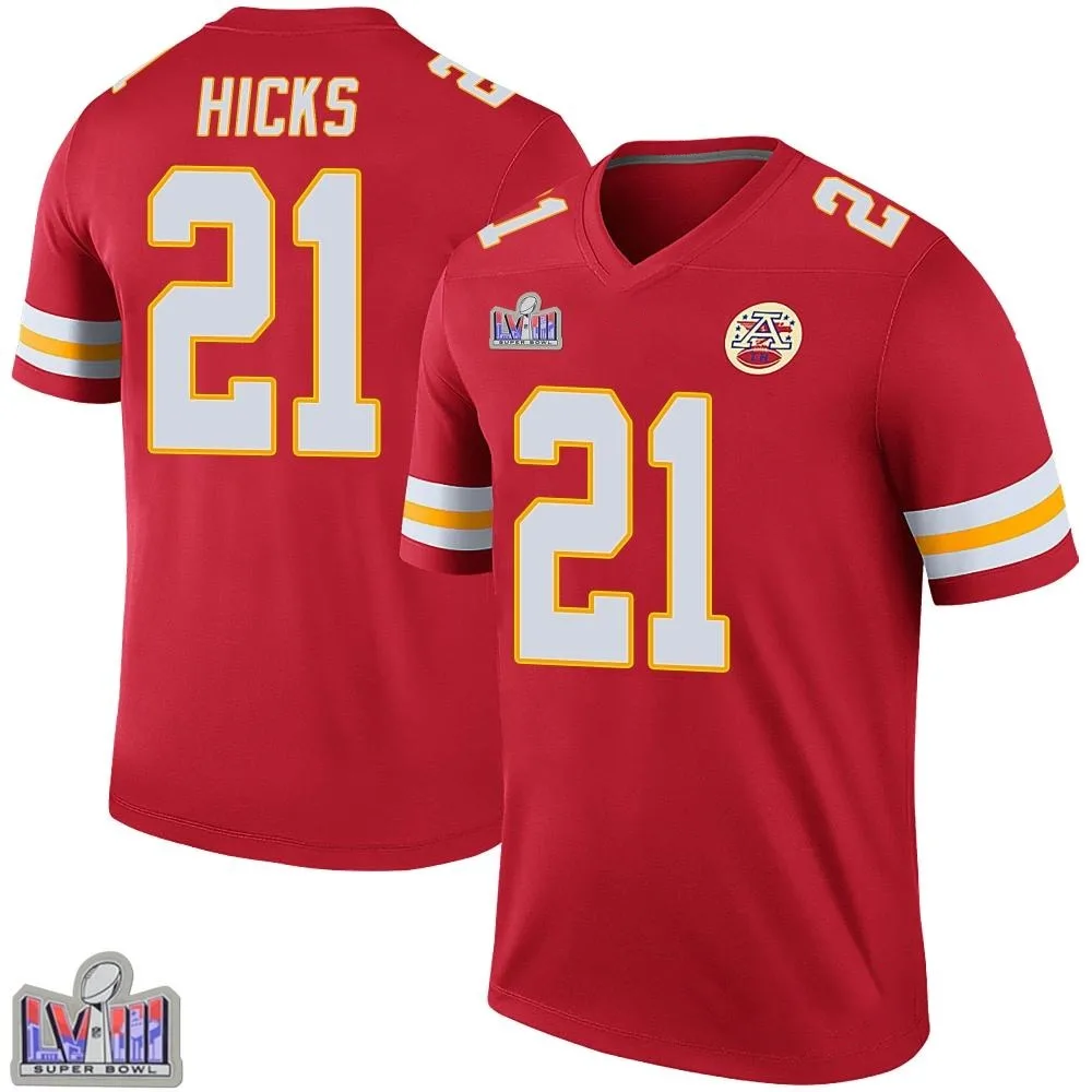 Men's Kansas City Chiefs Jaden Hicks Nike Color Rush Super Bowl LVIII Patch Legend Red Jersey Men's Kansas City Chiefs Jaden Hicks Nike Color Rush Super Bowl LVIII Patch Legend Red Jersey