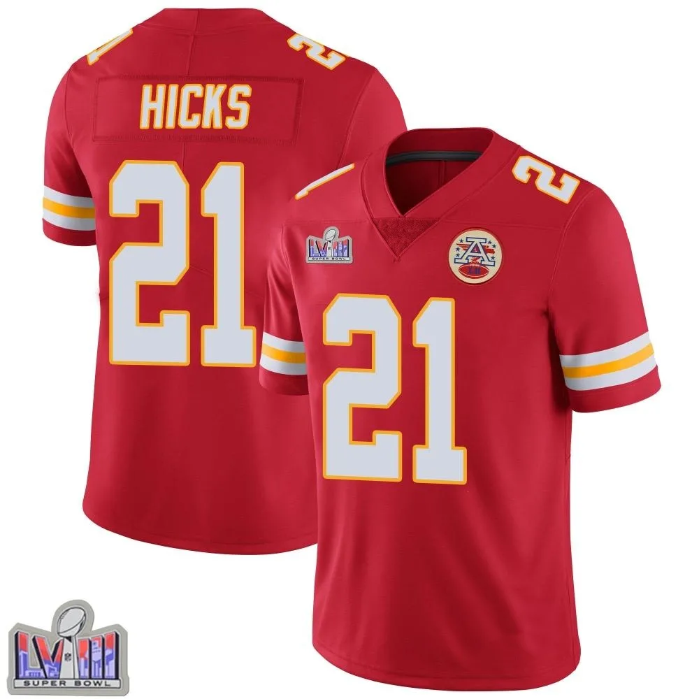 Men's Kansas City Chiefs Jaden Hicks Nike Team Color Vapor Untouchable Super Bowl LVIII Patch Limited Red Jersey Men's Kansas City Chiefs Jaden Hicks Nike Team Color Vapor Untouchable Super Bowl LVIII Patch Limited Red Jersey