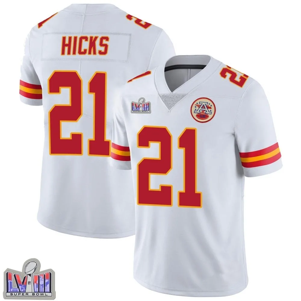Men's Kansas City Chiefs Jaden Hicks Nike Vapor Untouchable Super Bowl LVIII Patch Limited White Jersey Men's Kansas City Chiefs Jaden Hicks Nike Vapor Untouchable Super Bowl LVIII Patch Limited White Jersey