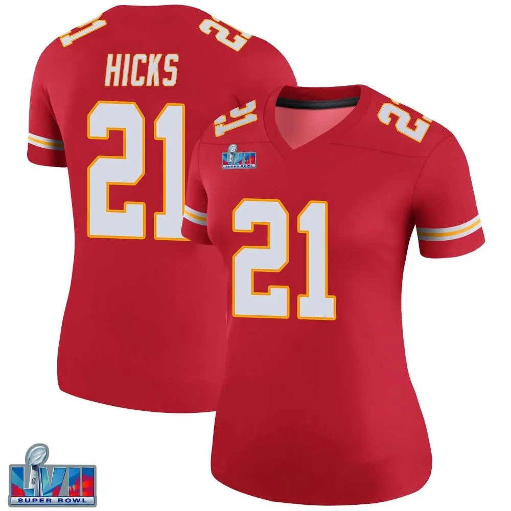 Women's Kansas City Chiefs Jaden Hicks Nike Color Rush Super Bowl LVII Patch Legend Red Jersey Women's Kansas City Chiefs Jaden Hicks Nike Color Rush Super Bowl LVII Patch Legend Red Jersey