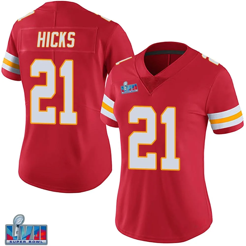 Women's Kansas City Chiefs Jaden Hicks Nike Team Color Vapor Untouchable Super Bowl LVII Patch Limited Red Jersey Women's Kansas City Chiefs Jaden Hicks Nike Team Color Vapor Untouchable Super Bowl LVII Patch Limited Red Jersey