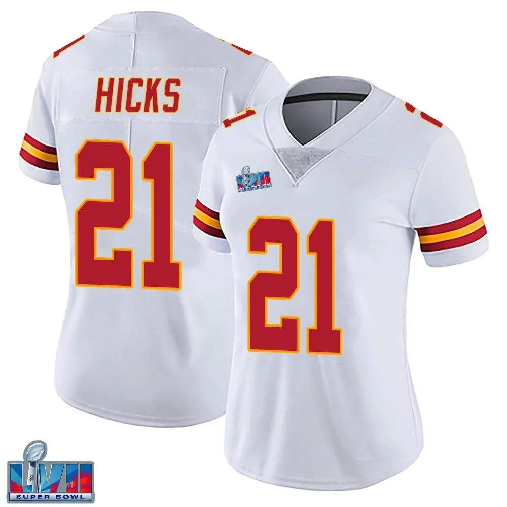 Women's Kansas City Chiefs Jaden Hicks Nike Vapor Untouchable Super Bowl LVII Patch Limited White Jersey Women's Kansas City Chiefs Jaden Hicks Nike Vapor Untouchable Super Bowl LVII Patch Limited White Jersey