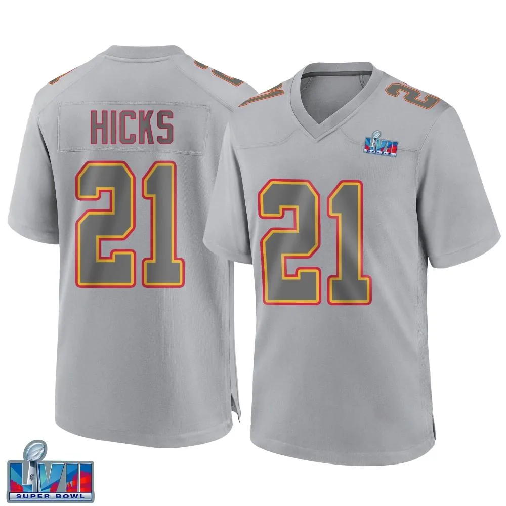 Youth Kansas City Chiefs Jaden Hicks Nike Atmosphere Fashion Super Bowl LVII Patch Game Gray Jersey Youth Kansas City Chiefs Jaden Hicks Nike Atmosphere Fashion Super Bowl LVII Patch Game Gray Jersey