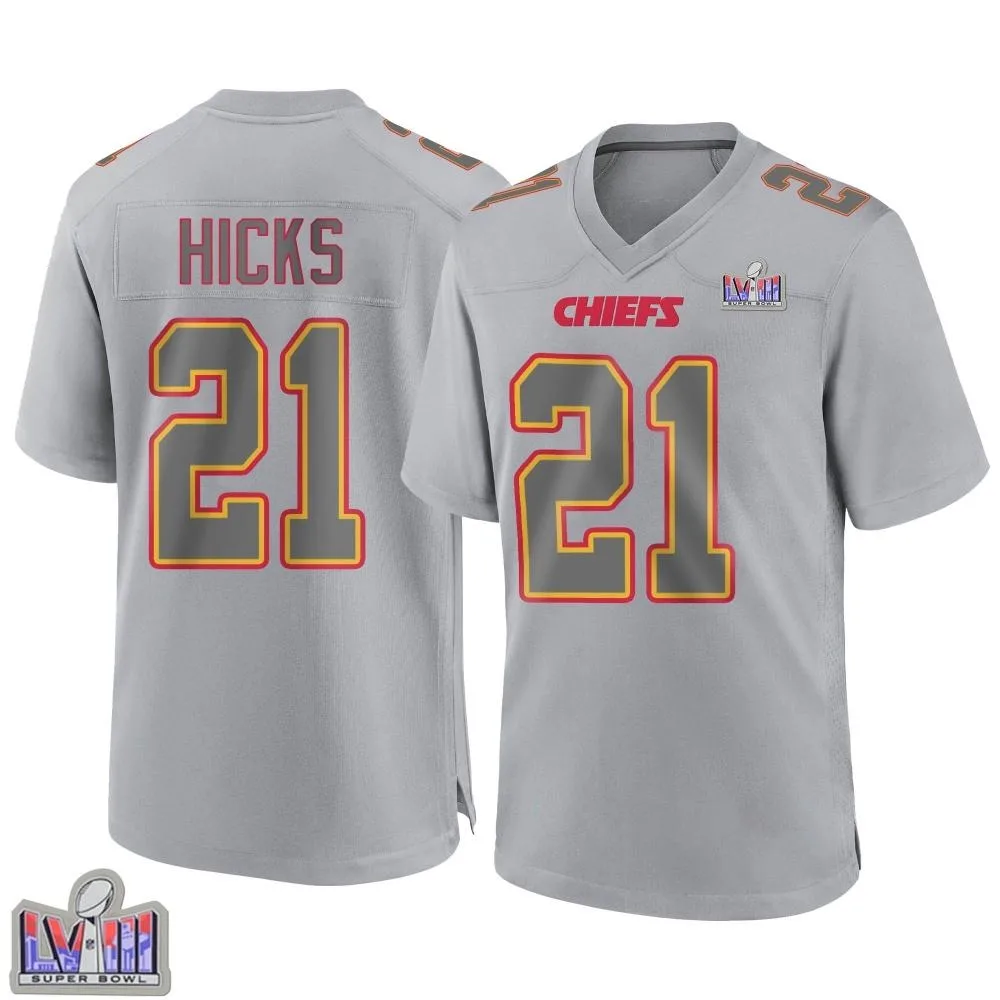 Youth Kansas City Chiefs Jaden Hicks Nike Atmosphere Fashion Super Bowl LVIII Patch Game Gray Jersey Youth Kansas City Chiefs Jaden Hicks Nike Atmosphere Fashion Super Bowl LVIII Patch Game Gray Jersey