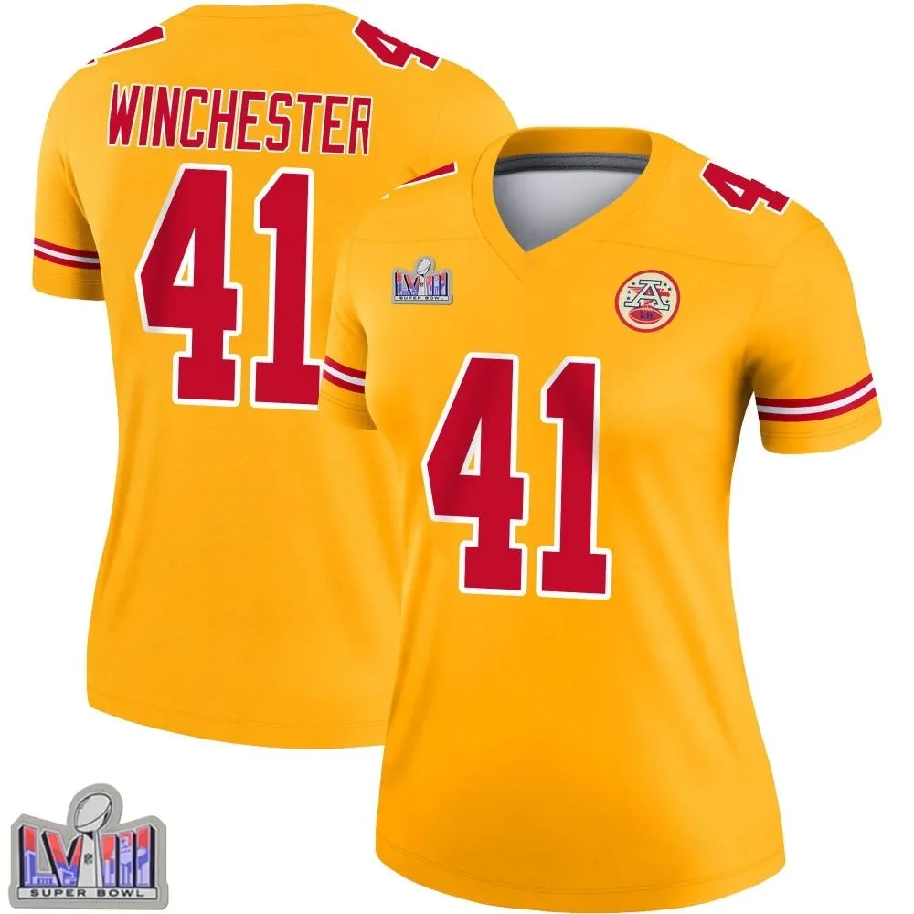 Women's Kansas City Chiefs James Winchester Nike Inverted Super Bowl LVIII Patch Legend Gold Jersey Women's Kansas City Chiefs James Winchester Nike Inverted Super Bowl LVIII Patch Legend Gold Jersey