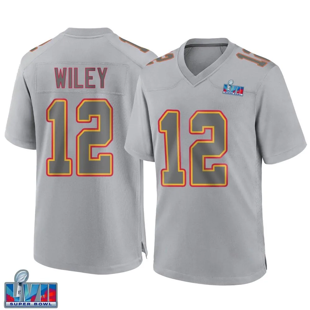 Men's Kansas City Chiefs Jared Wiley Nike Atmosphere Fashion Super Bowl LVII Patch Game Gray Jersey Men's Kansas City Chiefs Jared Wiley Nike Atmosphere Fashion Super Bowl LVII Patch Game Gray Jersey