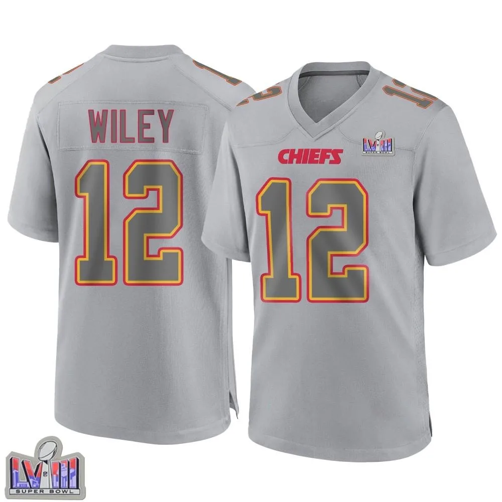 Men's Kansas City Chiefs Jared Wiley Nike Atmosphere Fashion Super Bowl LVIII Patch Game Gray Jersey Men's Kansas City Chiefs Jared Wiley Nike Atmosphere Fashion Super Bowl LVIII Patch Game Gray Jersey