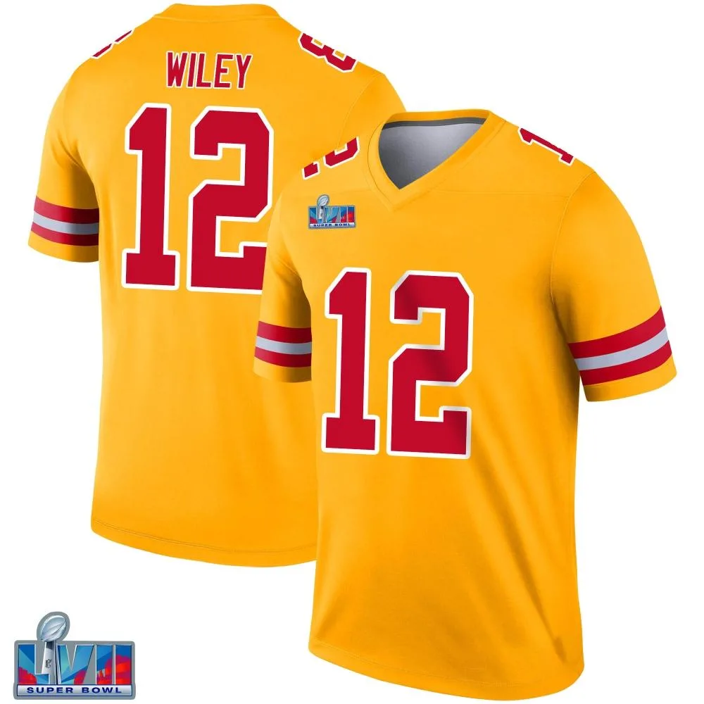 Men's Kansas City Chiefs Jared Wiley Nike Inverted Super Bowl LVII Patch Legend Gold Jersey Men's Kansas City Chiefs Jared Wiley Nike Inverted Super Bowl LVII Patch Legend Gold Jersey