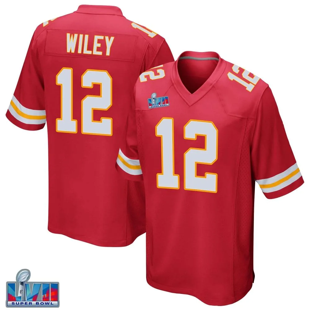 Men's Kansas City Chiefs Jared Wiley Nike Team Color Super Bowl LVII Patch Game Red Jersey Men's Kansas City Chiefs Jared Wiley Nike Team Color Super Bowl LVII Patch Game Red Jersey