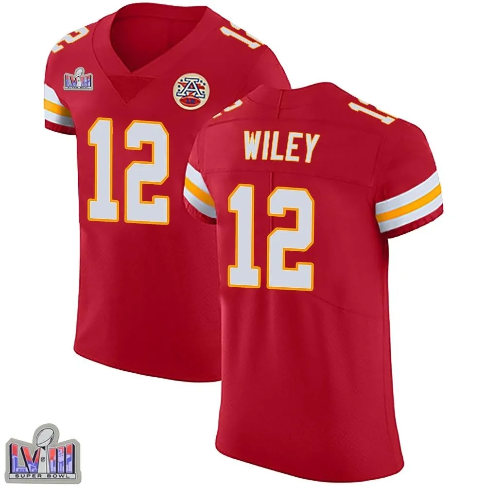 Men's Kansas City Chiefs Jared Wiley Nike Team Color Vapor Untouchable Super Bowl LVIII Patch Elite Red Jersey Men's Kansas City Chiefs Jared Wiley Nike Team Color Vapor Untouchable Super Bowl LVIII Patch Elite Red Jersey