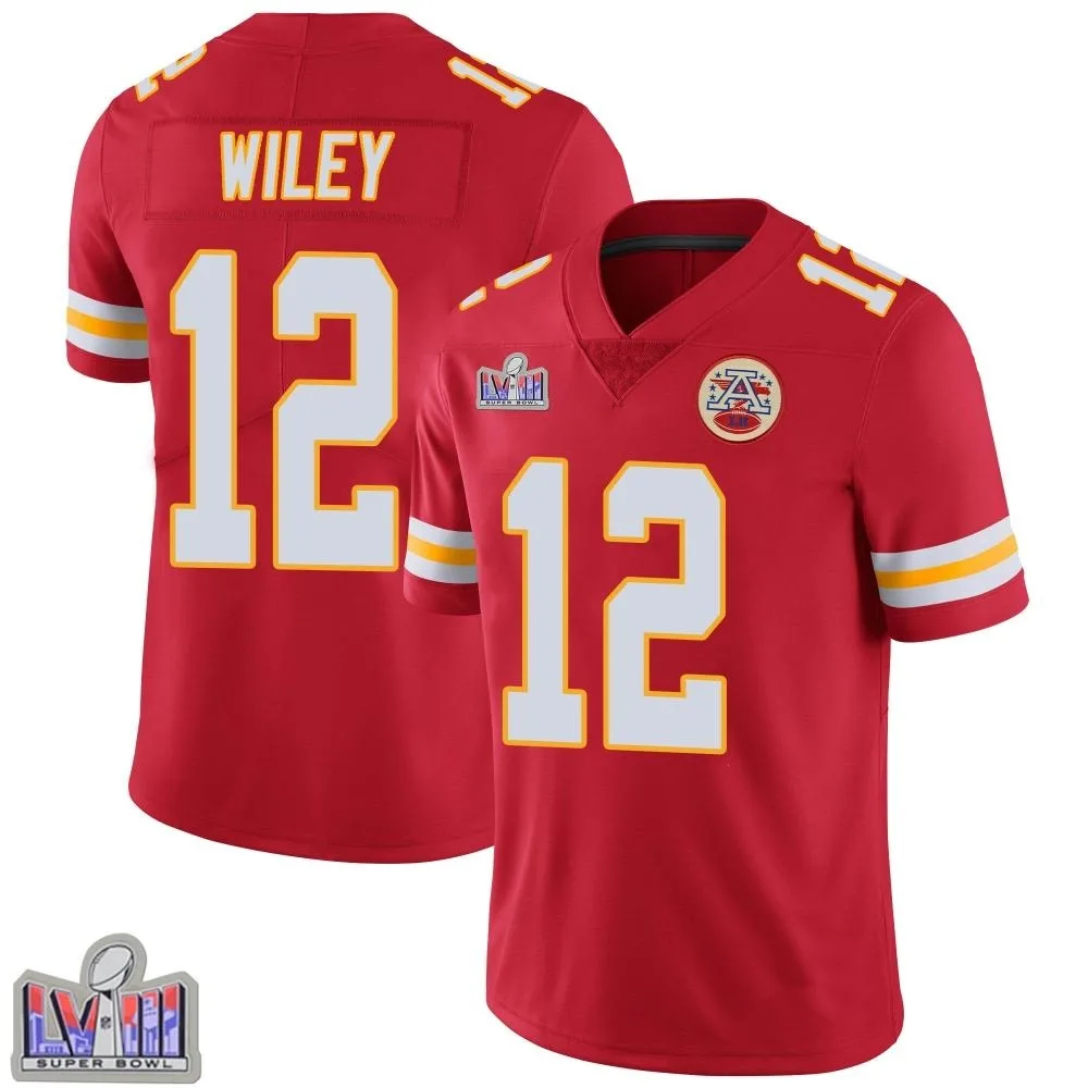 Men's Kansas City Chiefs Jared Wiley Nike Team Color Vapor Untouchable Super Bowl LVIII Patch Limited Red Jersey Men's Kansas City Chiefs Jared Wiley Nike Team Color Vapor Untouchable Super Bowl LVIII Patch Limited Red Jersey