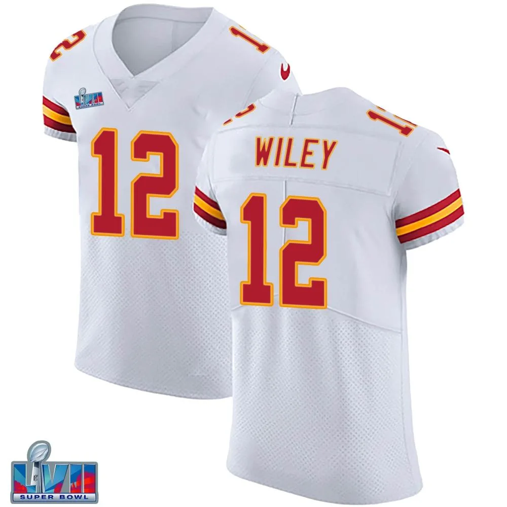 Men's Kansas City Chiefs Jared Wiley Nike Vapor Untouchable Super Bowl LVII Patch Elite White Jersey Men's Kansas City Chiefs Jared Wiley Nike Vapor Untouchable Super Bowl LVII Patch Elite White Jersey