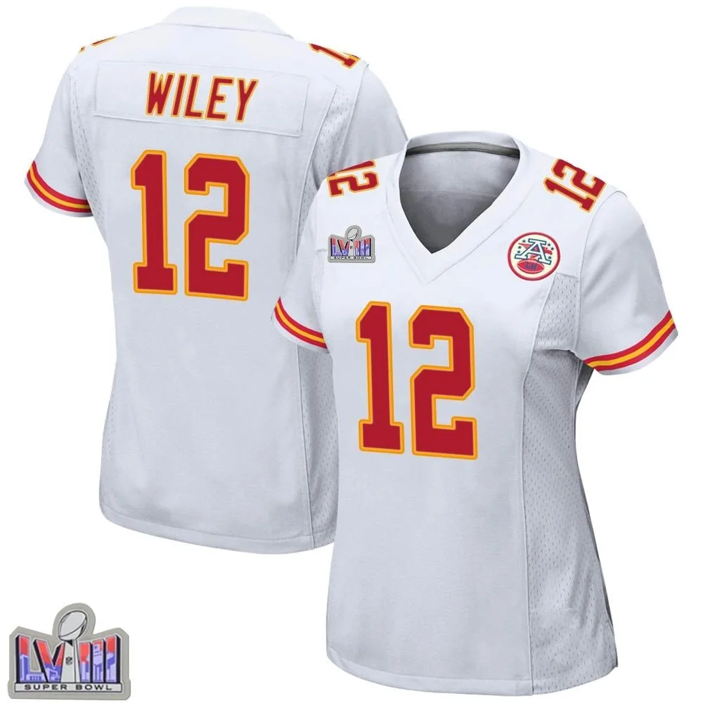 Women's Kansas City Chiefs Jared Wiley Nike Super Bowl LVIII Patch Game White Jersey Women's Kansas City Chiefs Jared Wiley Nike Super Bowl LVIII Patch Game White Jersey