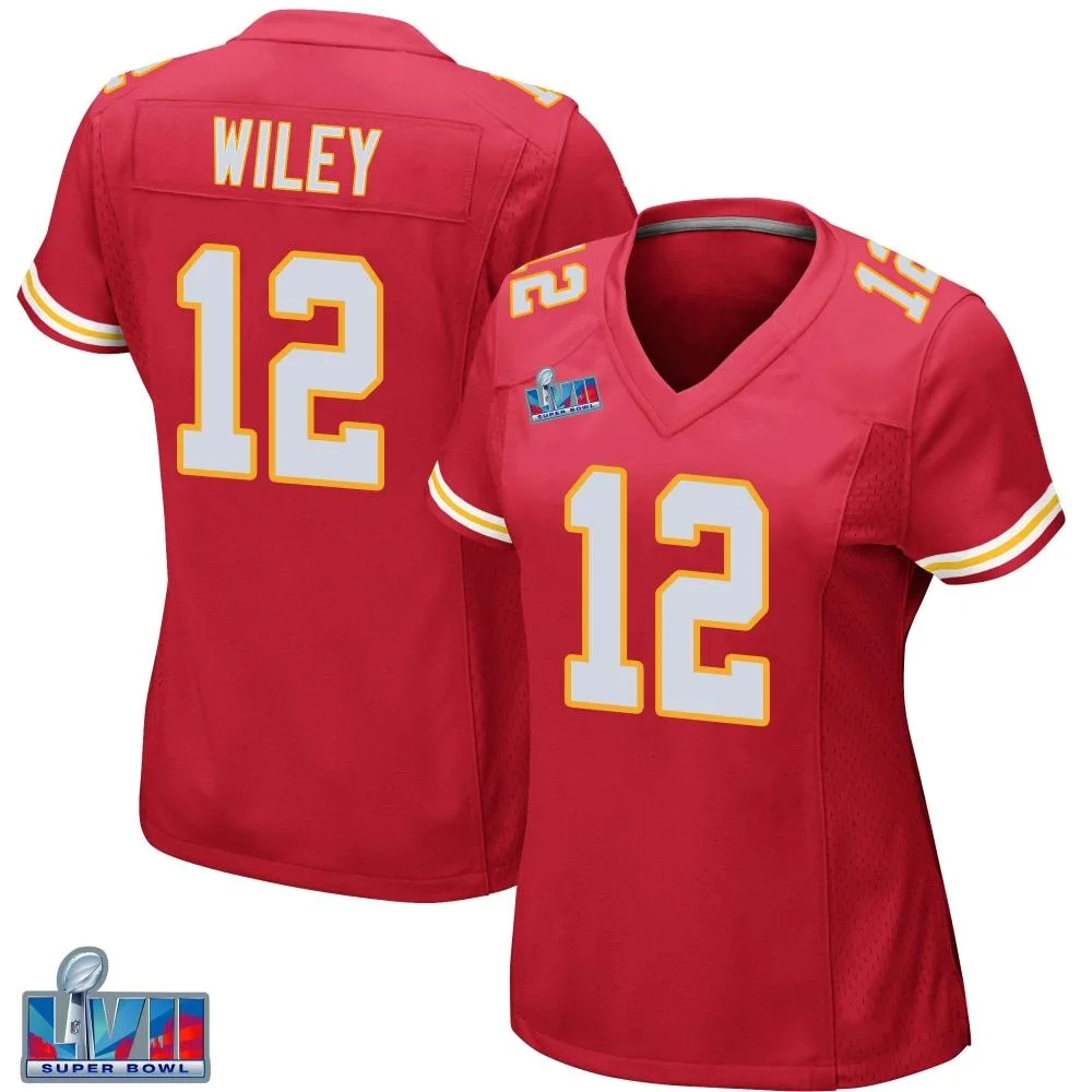 Women's Kansas City Chiefs Jared Wiley Nike Team Color Super Bowl LVII Patch Game Red Jersey Women's Kansas City Chiefs Jared Wiley Nike Team Color Super Bowl LVII Patch Game Red Jersey