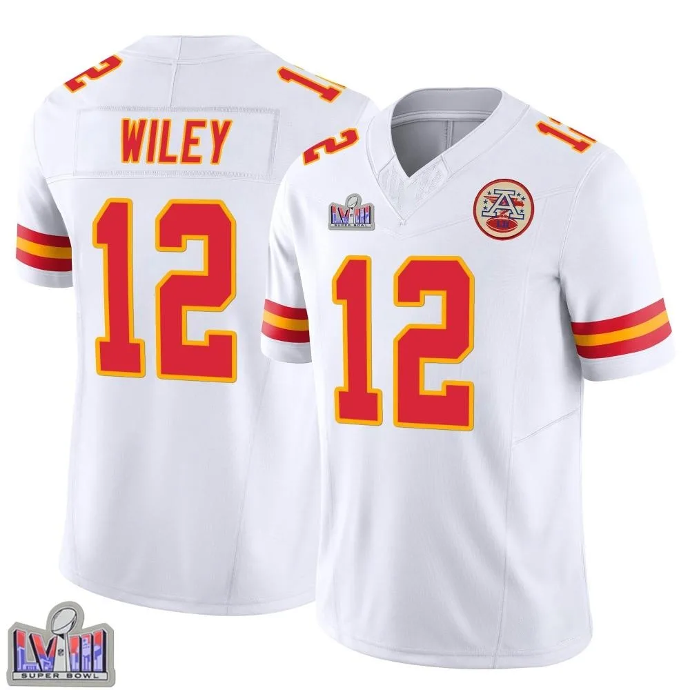 Youth Kansas City Chiefs Jared Wiley Nike Vapor F.U.S.E. Super Bowl LVIII Patch Limited White Jersey Youth Kansas City Chiefs Jared Wiley Nike Vapor F.U.S.E. Super Bowl LVIII Patch Limited White Jersey